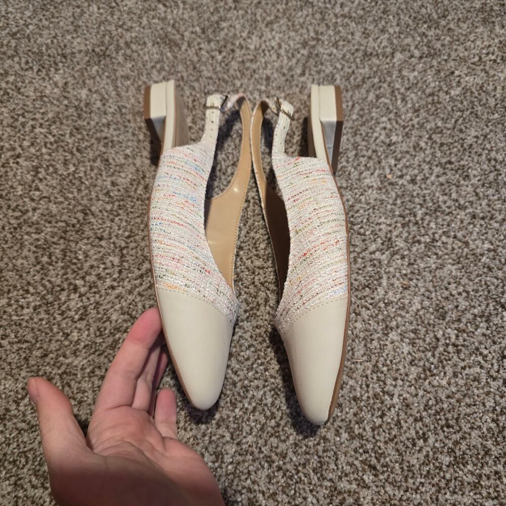 Women's J. Crew Multicolor Beige Tweed Slingbacks with Cap Toes | Size 8 - Picture 4 of 8